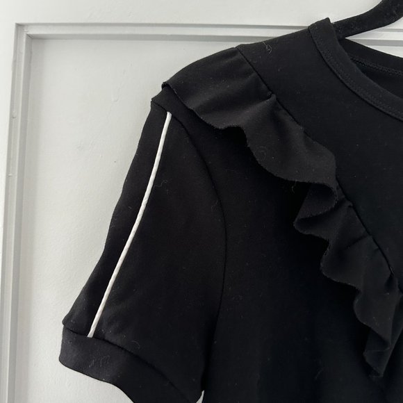 Red Valentino Mini Sheath Dress Small Black Crew Neck Short Sleeve Ruffle Print - Picture 5 of 12